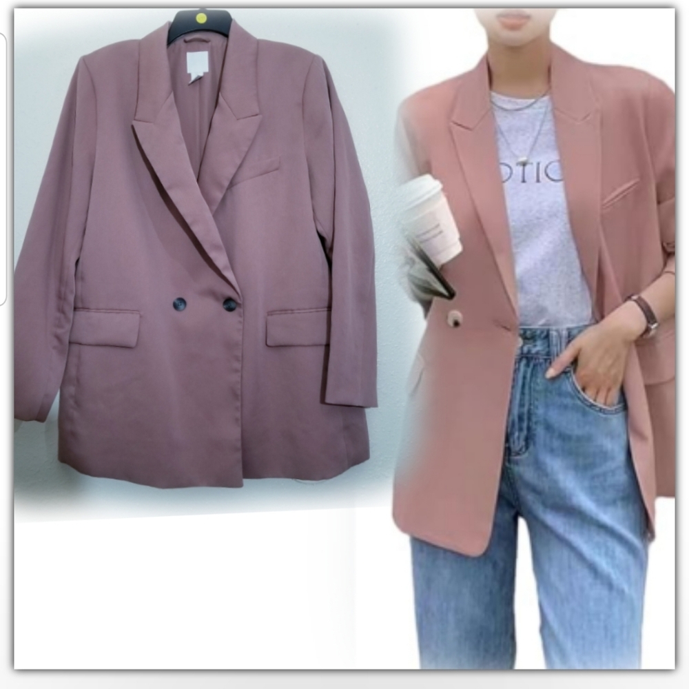 H&M Mauve Double-Breasted Blazer